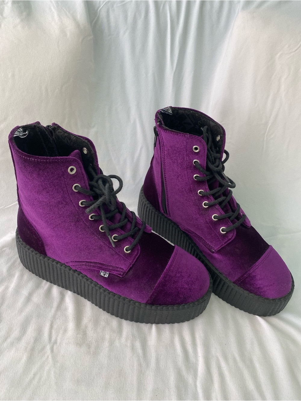 T.U.K. Purple Velvet Playform Boots - Picture 6 of 15